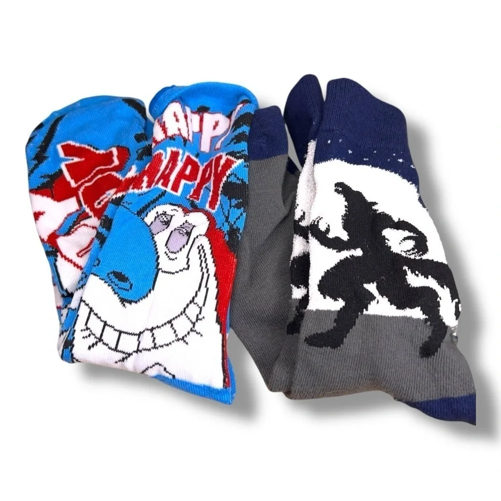 Ren And Stimpy And Werewolf Socks Mens Fun Colorful Red Blue White Adult
